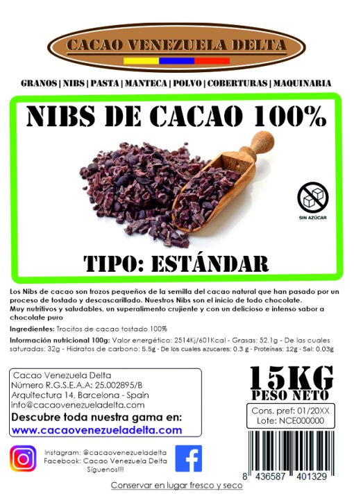 ETIQUETA - NIBS DE CACAO - ESTANDAR - 15KG